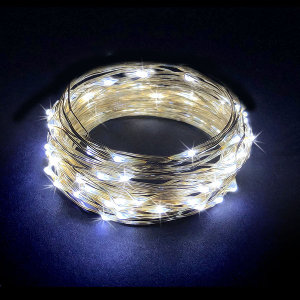 RTGS 60 Cold White Color LED String Lights Batteries Operated on 20 Feet Long Silver Color Wire with Black Waterproof Batteries Box and Timer