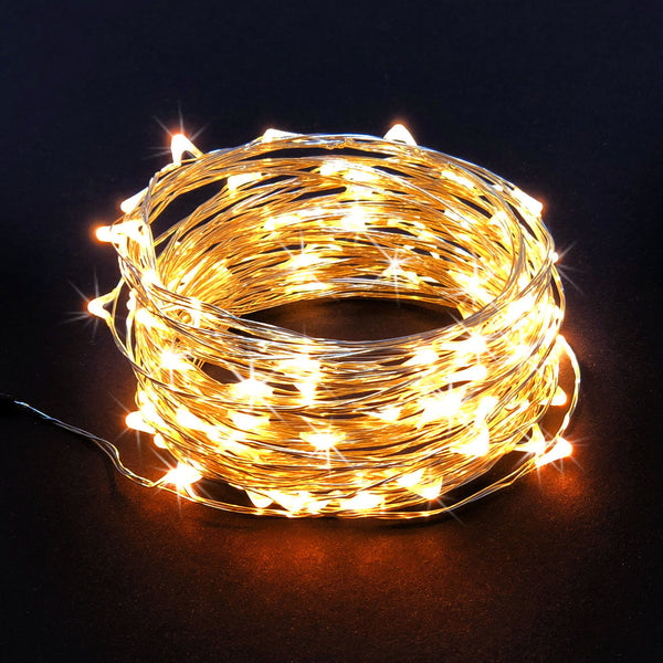 RTGS 100 Warm White Color LED String Lights Plug In on 32 Feet Silver Color Wire for Indoor and Outdoor Use