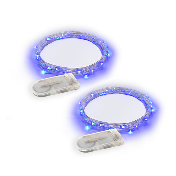 RTGS 2 Sets 20 Blue Color LED String Lights Batteries Operated on 6.5 Feet Silver Color Wire