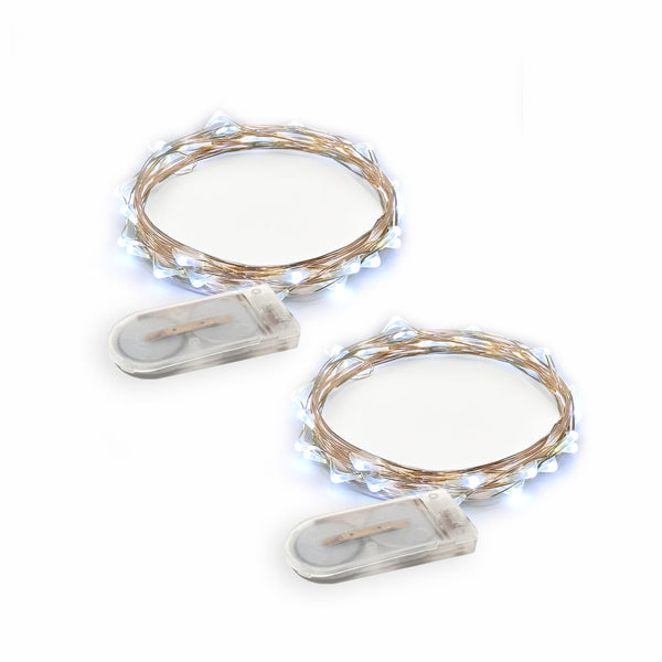 RTGS 2 Sets 15 Cold White Color LED String Lights Batteries Operated on 6 Feet Silver Color Wire