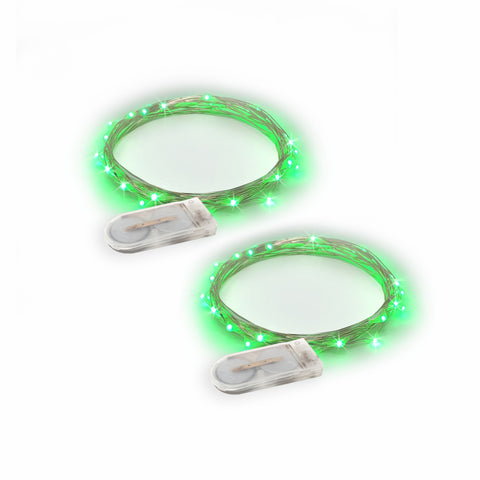 RTGS 2 Sets 20 Green Color LED String Lights Batteries Operated on 6.5 Feet Silver Color Wire
