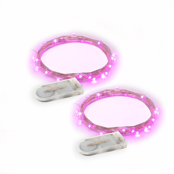 RTGS 2 Sets 20 Pink Color LED String Lights Batteries Operated on 6.5 Feet Silver Color Wire