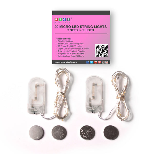 RTGS 2 Sets 20 Pink Color LED String Lights Batteries Operated on 6.5 Feet Silver Color Wire