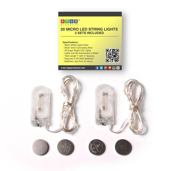RTGS 2 Sets 20 Warm White Color LED String Lights Batteries Operated on 6.5 Feet Silver Color Wire
