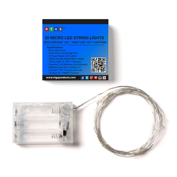 RTGS 30 Blue Color LED String Lights Batteries Operated on 9.5 Feet Silver Color Wire with Timer