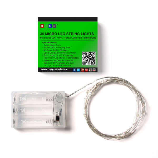 RTGS 30 Green Color LED String Lights Batteries Operated on 9.5 Feet Silver Color Wire with Timer