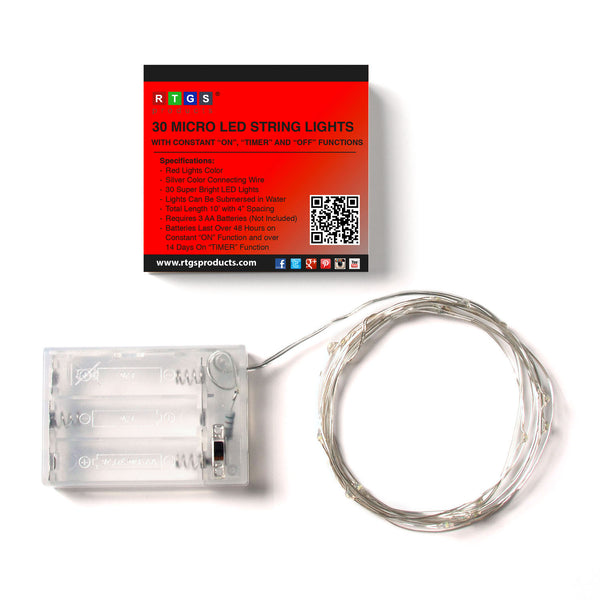 RTGS 30 Red Color LED String Lights Batteries Operated on 9.5 Feet Silver Color Wire with Timer
