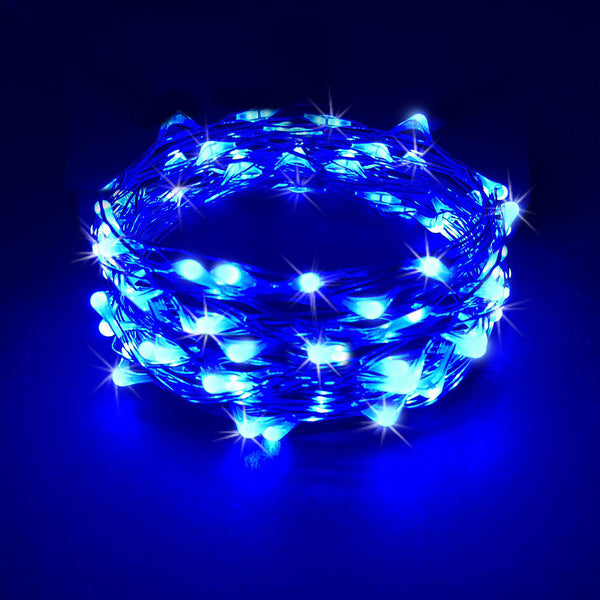 RTGS 60 Blue Color LED String Lights Batteries Operated on 20 Feet Long Silver Color Wire with Black Waterproof Batteries Box and Timer