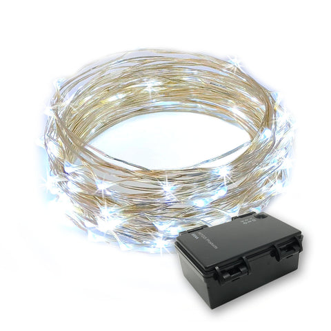 RTGS 60 Cold White Color LED String Lights Batteries Operated on 20 Feet Long Silver Color Wire with Black Waterproof Batteries Box and Timer