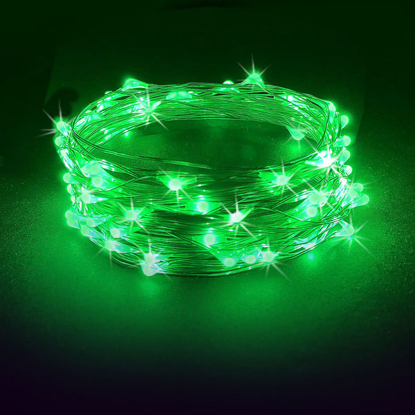 RTGS 60 Green Color LED String Lights Batteries Operated on 20 Feet Long Silver Color Wire with Black Waterproof Batteries Box and Timer