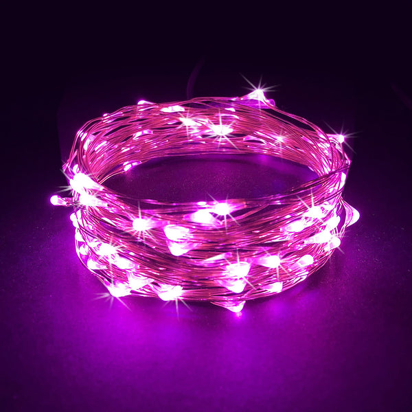 RTGS 60 Pink Color LED String Lights Batteries Operated on 20 Feet Long Silver Color Wire with Black Waterproof Batteries Box and Timer