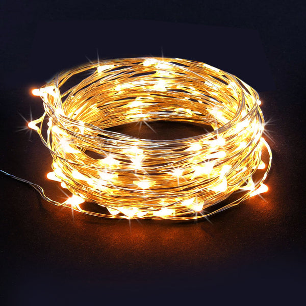 RTGS 60 Warm White Color LED String Lights Batteries Operated on 20 Feet Long Silver Color Wire with Black Waterproof Batteries Box and Timer