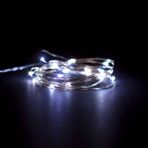 RTGS 2 Sets 15 Cold White Color LED String Lights Batteries Operated on 6 Feet Silver Color Wire