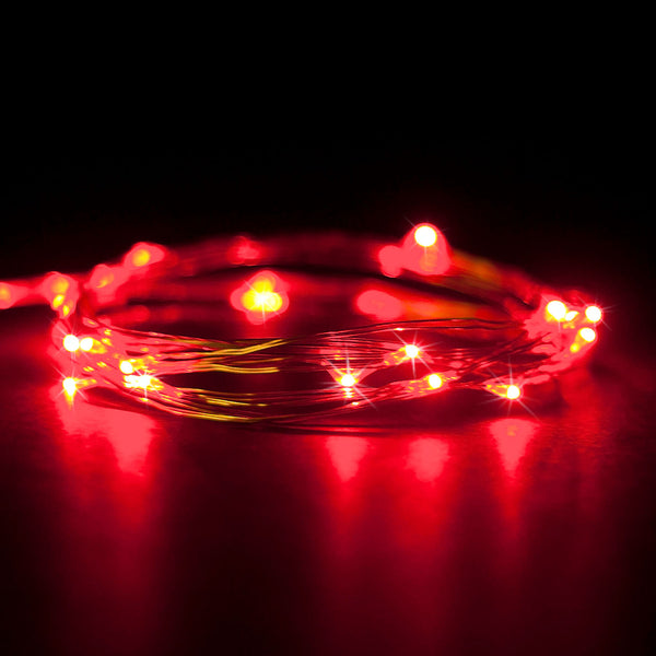 RTGS 30 Red Color LED String Lights Batteries Operated on 9.5 Feet Silver Color Wire with Timer