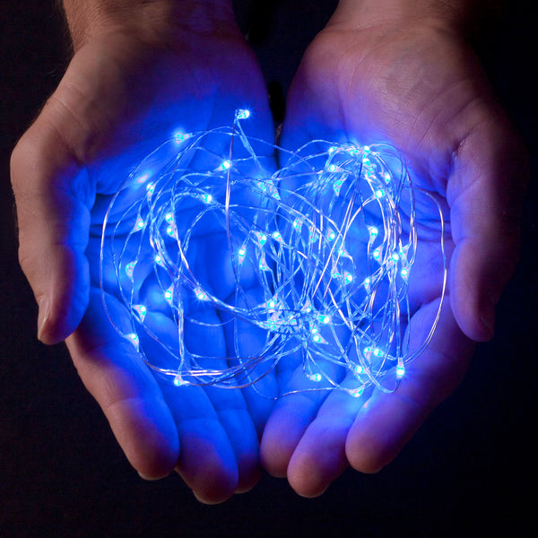 RTGS 2 Sets 20 Blue Color LED String Lights Batteries Operated on 6.5 Feet Silver Color Wire