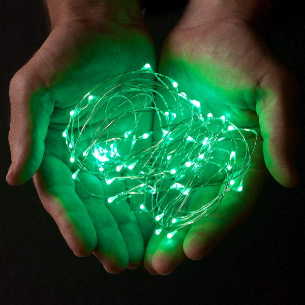 RTGS 2 Sets 20 Green Color LED String Lights Batteries Operated on 6.5 Feet Silver Color Wire