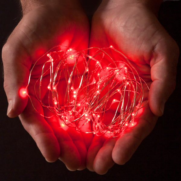 RTGS 30 Red Color LED String Lights Batteries Operated on 9.5 Feet Silver Color Wire with Timer