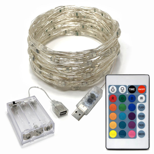 RTGS 80 Multi Color Changing LED String Lights USB Powered on 24 Feet Silver Color Wire with Remote Control, 16 Colors, Timer, 4 Functions and Dimmer